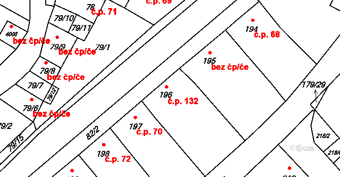 Těšetice 132 na parcele st. 196 v KÚ Těšetice u Znojma, Katastrální mapa