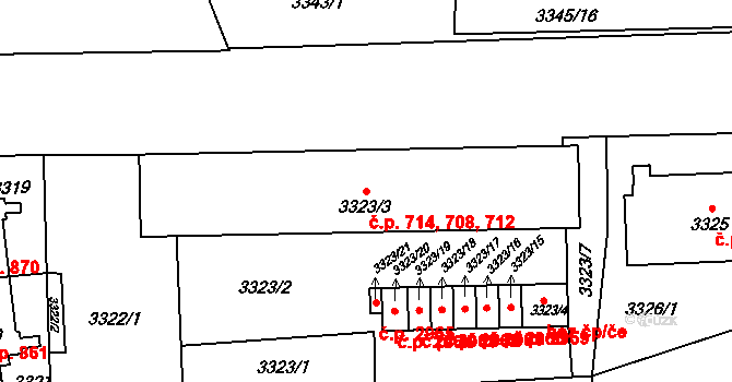 Přerov I-Město 708,712,714, Přerov na parcele st. 3323/3 v KÚ Přerov, Katastrální mapa