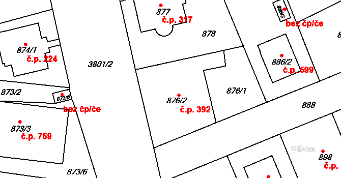 Žižkov 392, Kutná Hora na parcele st. 876/2 v KÚ Kutná Hora, Katastrální mapa