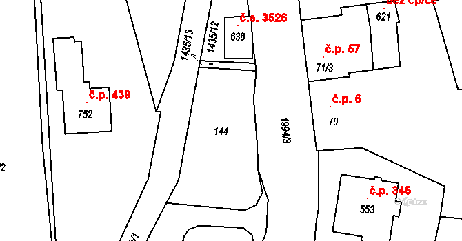 Louky 470, Zlín na parcele st. 144 v KÚ Louky nad Dřevnicí, Katastrální mapa