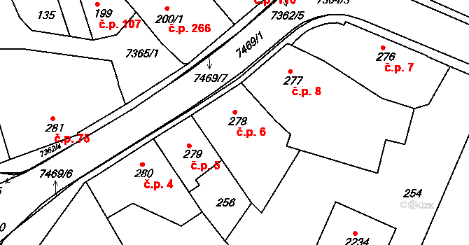 Telč-Štěpnice 6, Telč na parcele st. 278 v KÚ Telč, Katastrální mapa