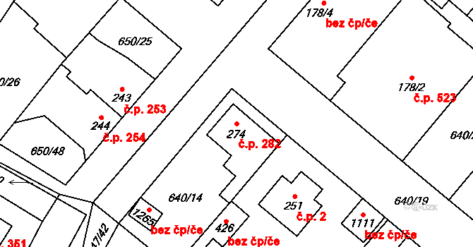 Líbeznice 282 na parcele st. 274 v KÚ Líbeznice, Katastrální mapa