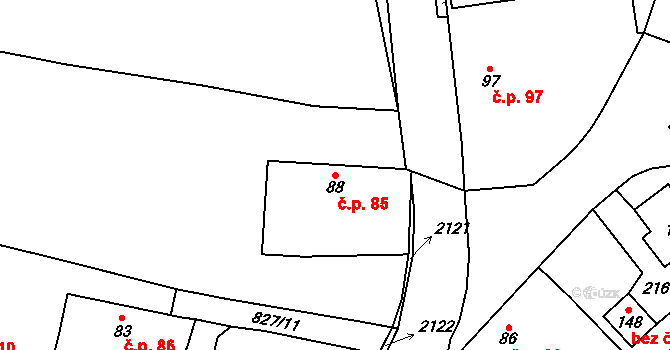 Vranovice 85 na parcele st. 88 v KÚ Vranovice pod Třemšínem, Katastrální mapa