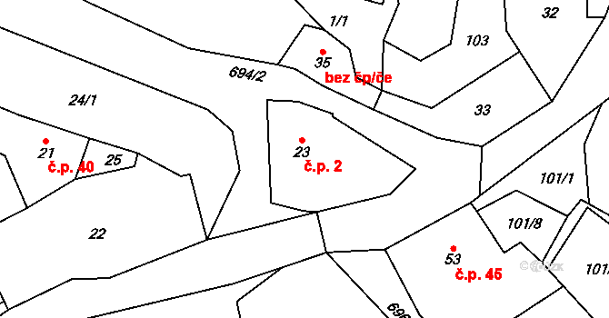 Kruh 2, Doksy na parcele st. 23 v KÚ Kruh v Podbezdězí, Katastrální mapa