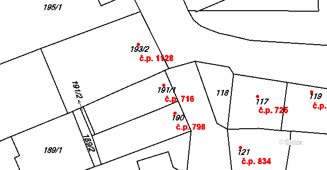 Mistřín 716, Svatobořice-Mistřín na parcele st. 191/1 v KÚ Mistřín, Katastrální mapa