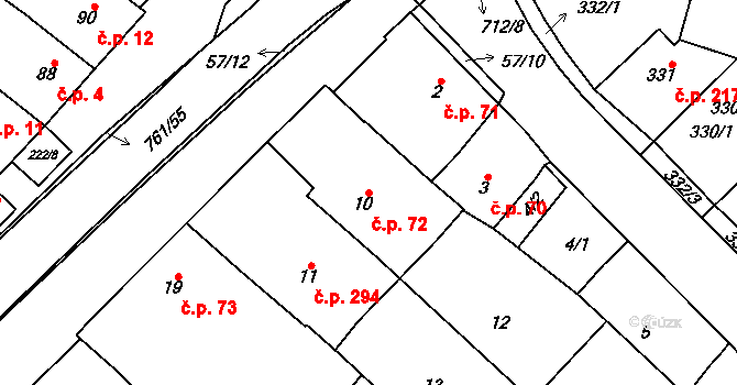 Zarazice 72, Veselí nad Moravou na parcele st. 10 v KÚ Zarazice, Katastrální mapa