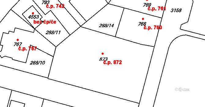 Kyjov 872 na parcele st. 873 v KÚ Kyjov, Katastrální mapa