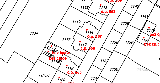 Rýmařov 556 na parcele st. 1116 v KÚ Rýmařov, Katastrální mapa