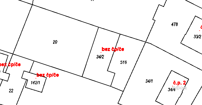 Senice 143444816 na parcele st. 34/2 v KÚ Senice, Katastrální mapa