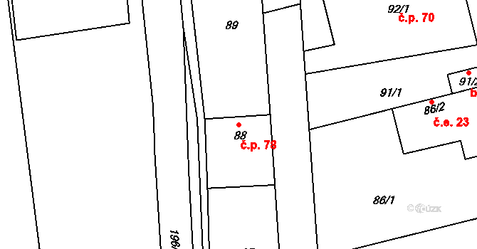Lstiboř 78, Klučov na parcele st. 88 v KÚ Lstiboř, Katastrální mapa