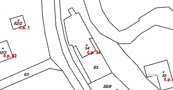 Liboc 34, Kynšperk nad Ohří na parcele st. 54 v KÚ Liboc u Kynšperka nad Ohří, Katastrální mapa