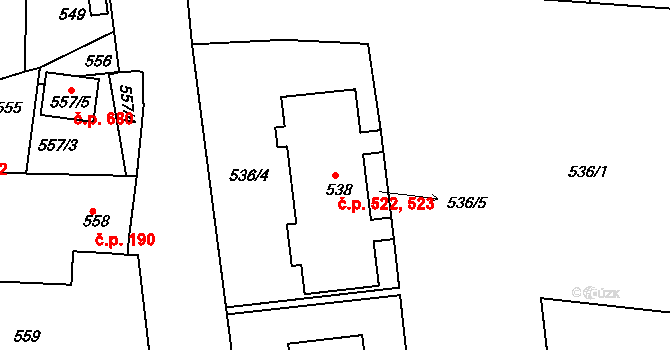 Dobrovice 522,523 na parcele st. 538 v KÚ Dobrovice, Katastrální mapa