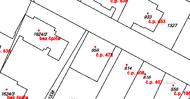Chlumec nad Cidlinou IV 472, Chlumec nad Cidlinou na parcele st. 959 v KÚ Chlumec nad Cidlinou, Katastrální mapa