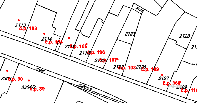 Mimoň I 107, Mimoň na parcele st. 2120 v KÚ Mimoň, Katastrální mapa