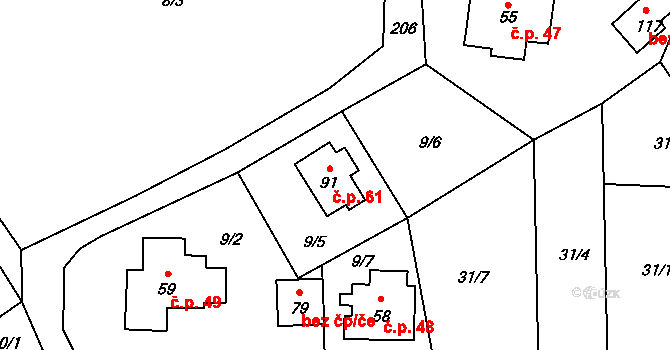 Prachov 61, Holín na parcele st. 91 v KÚ Prachov, Katastrální mapa