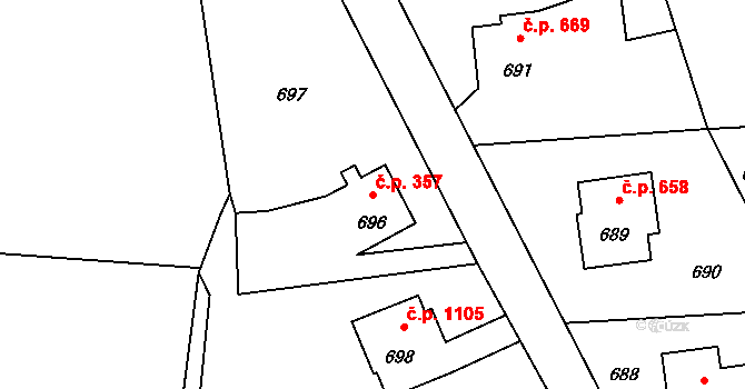 Lutyně 357, Orlová na parcele st. 696 v KÚ Horní Lutyně, Katastrální mapa