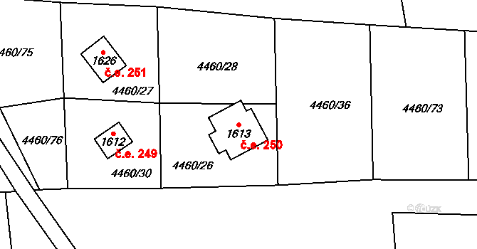 Horní Bečva 250 na parcele st. 1613 v KÚ Horní Bečva, Katastrální mapa