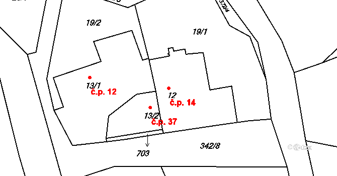 Dolany 14, Jičíněves na parcele st. 12 v KÚ Dolany u Chyjic, Katastrální mapa