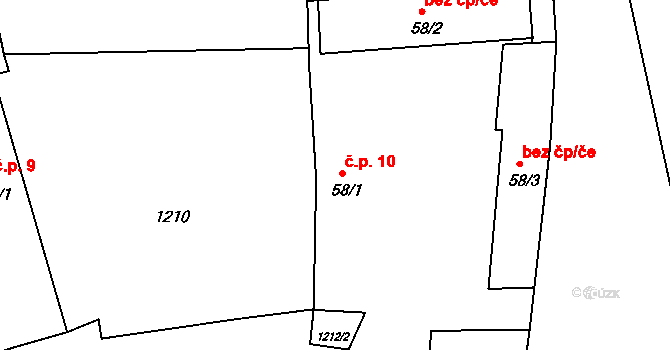 Jeznice 10, Hluboká nad Vltavou na parcele st. 58/1 v KÚ Jeznice, Katastrální mapa