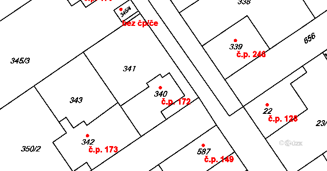Třebestovice 172 na parcele st. 340 v KÚ Třebestovice, Katastrální mapa