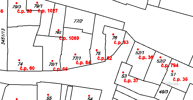 Lysá nad Labem 62 na parcele st. 75 v KÚ Lysá nad Labem, Katastrální mapa