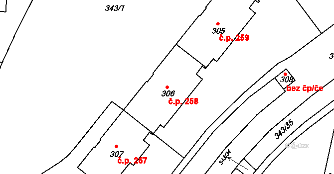 Přední Ptákovice 258, Strakonice na parcele st. 306 v KÚ Přední Ptákovice, Katastrální mapa