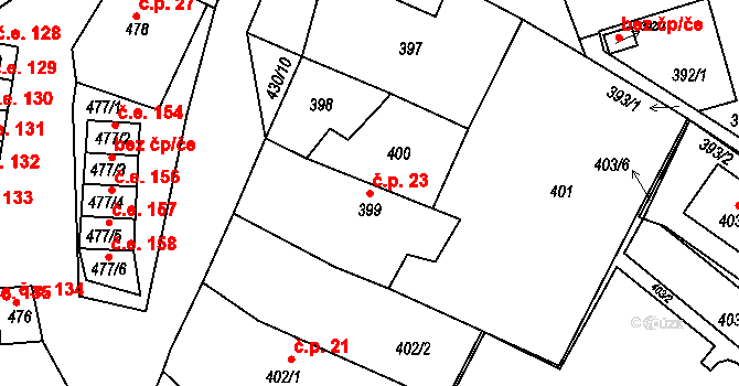 Miřetice u Klášterce nad Ohří 23, Klášterec nad Ohří na parcele st. 399 v KÚ Miřetice u Klášterce nad Ohří, Katastrální mapa
