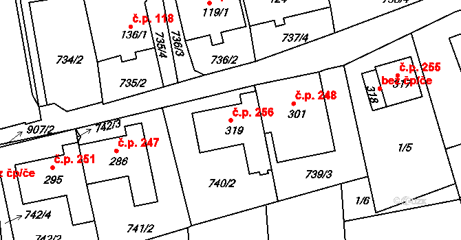 Unčín 256, Krupka na parcele st. 319 v KÚ Unčín u Krupky, Katastrální mapa