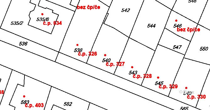 Batelov 327 na parcele st. 540 v KÚ Batelov, Katastrální mapa