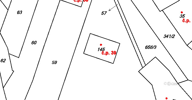 Sokolí 39, Třebíč na parcele st. 145 v KÚ Sokolí, Katastrální mapa