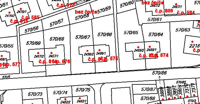 Borovina 575, Třebíč na parcele st. 2456/1 v KÚ Třebíč, Katastrální mapa