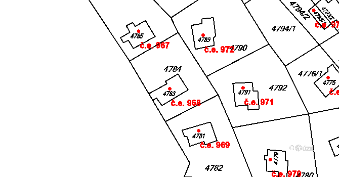 Bystrc 968, Brno na parcele st. 4783 v KÚ Bystrc, Katastrální mapa