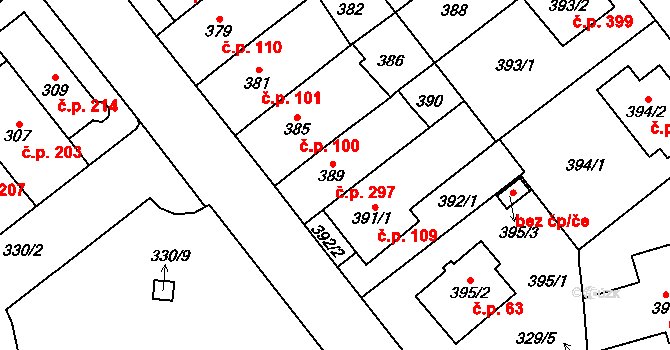 Medlánky 297, Brno na parcele st. 389 v KÚ Medlánky, Katastrální mapa