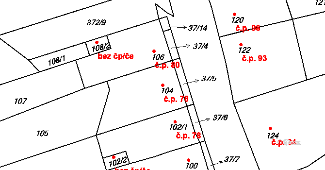 Hudcov 76, Teplice na parcele st. 104 v KÚ Hudcov, Katastrální mapa