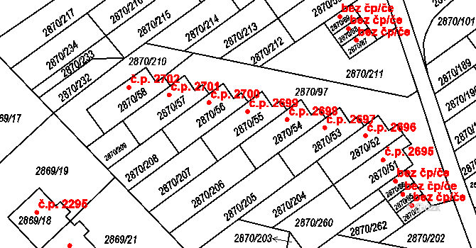 Teplice 2699 na parcele st. 2870/55 v KÚ Teplice, Katastrální mapa