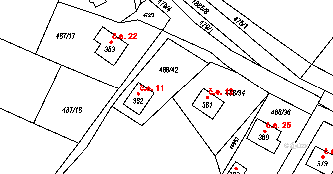Milíkov 12 na parcele st. 381 v KÚ Milíkov u Jablunkova, Katastrální mapa