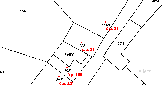 Čečelice 81 na parcele st. 112 v KÚ Čečelice, Katastrální mapa