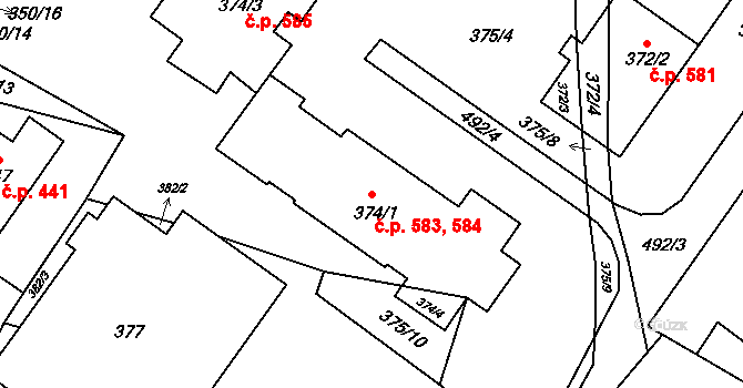 Jablunkov 583,584 na parcele st. 374/1 v KÚ Jablunkov, Katastrální mapa