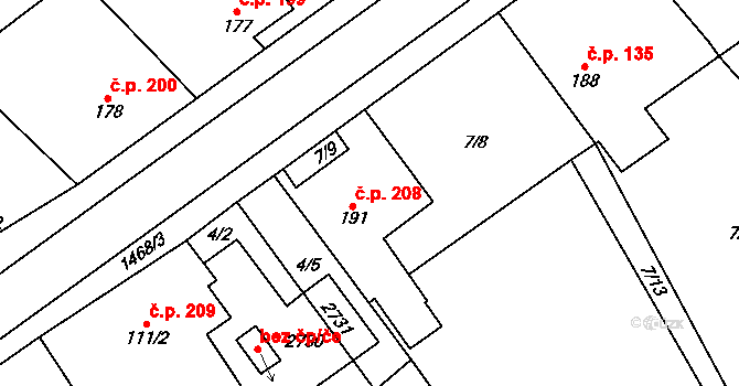 Rozvadov 208 na parcele st. 191 v KÚ Rozvadov, Katastrální mapa