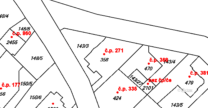 Úšovice 271, Mariánské Lázně na parcele st. 358 v KÚ Úšovice, Katastrální mapa