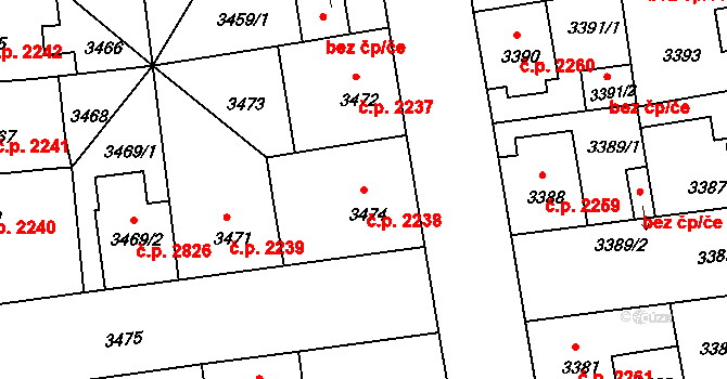 Žižkov 2238, Praha na parcele st. 3474 v KÚ Žižkov, Katastrální mapa
