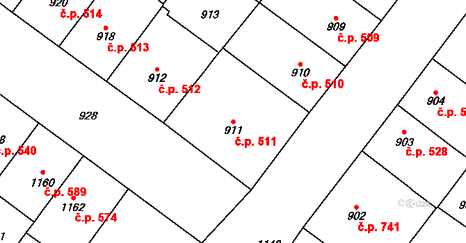 Vršovice 511, Praha na parcele st. 911 v KÚ Vršovice, Katastrální mapa