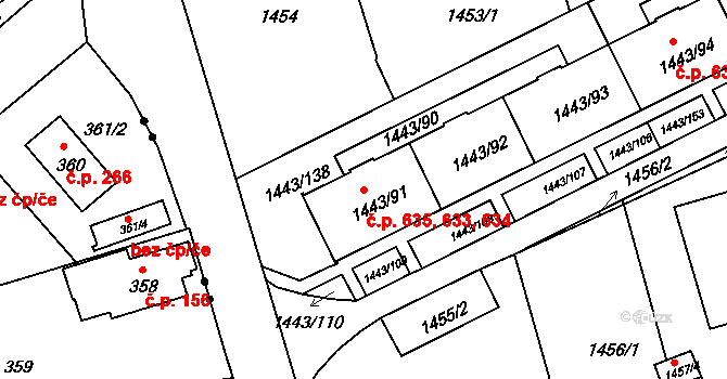 Liberec XIV-Ruprechtice 633,634,635, Liberec na parcele st. 1443/91 v KÚ Ruprechtice, Katastrální mapa