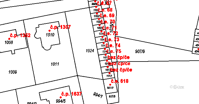 Šlapanice 74 na parcele st. 1016 v KÚ Šlapanice u Brna, Katastrální mapa