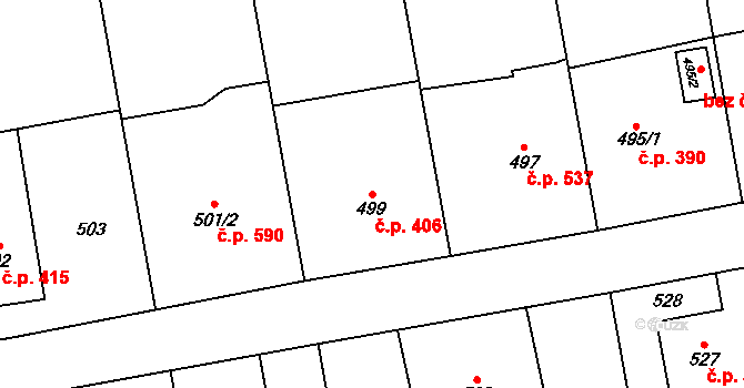 Louky 406, Karviná na parcele st. 499 v KÚ Louky nad Olší, Katastrální mapa
