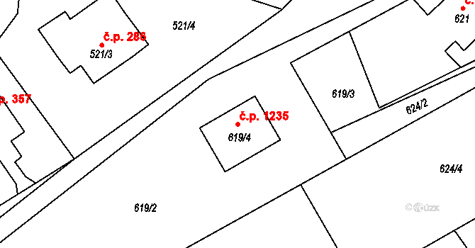 Ráj 1235, Karviná na parcele st. 619/4 v KÚ Ráj, Katastrální mapa