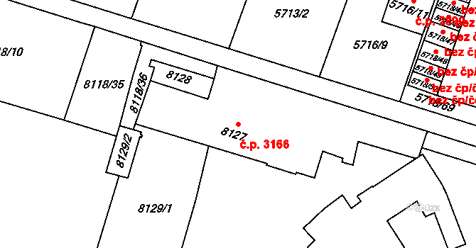 Prostějov 3166 na parcele st. 8127 v KÚ Prostějov, Katastrální mapa