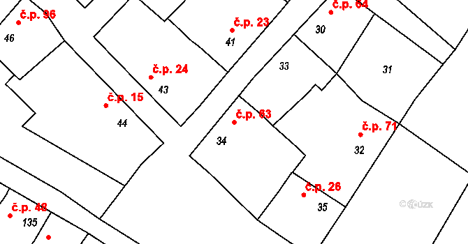 Velké Chvalovice 63, Pečky na parcele st. 34 v KÚ Velké Chvalovice, Katastrální mapa