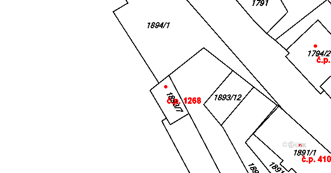 Bystřice 1268 na parcele st. 1893/7 v KÚ Bystřice nad Olší, Katastrální mapa