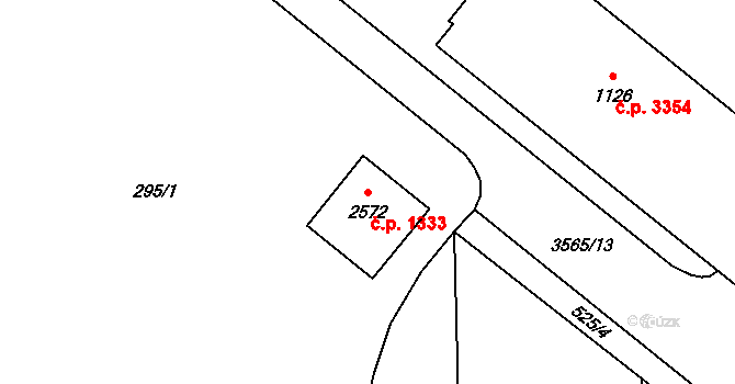 Zlín 1333 na parcele st. 2572 v KÚ Zlín, Katastrální mapa